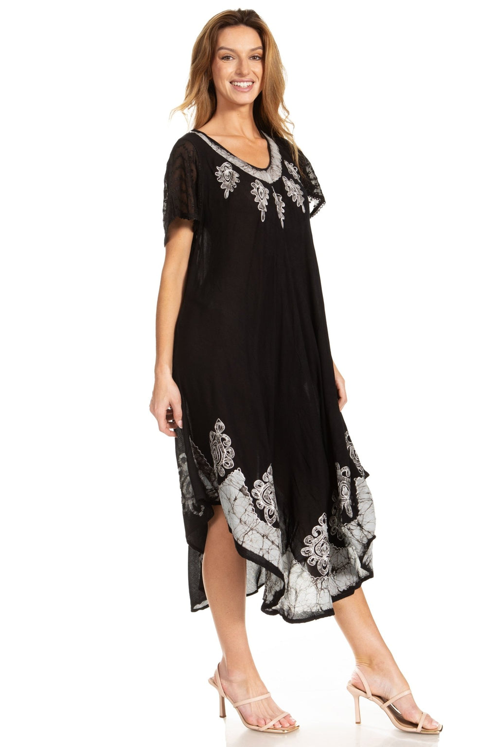 Sakkas Batik Hindi Cap Sleeve Caftan Dress / Cover Up dresses La Vie Bien Sakkas Batik Hindi Cap Sleeve Caftan Dress / Cover Up