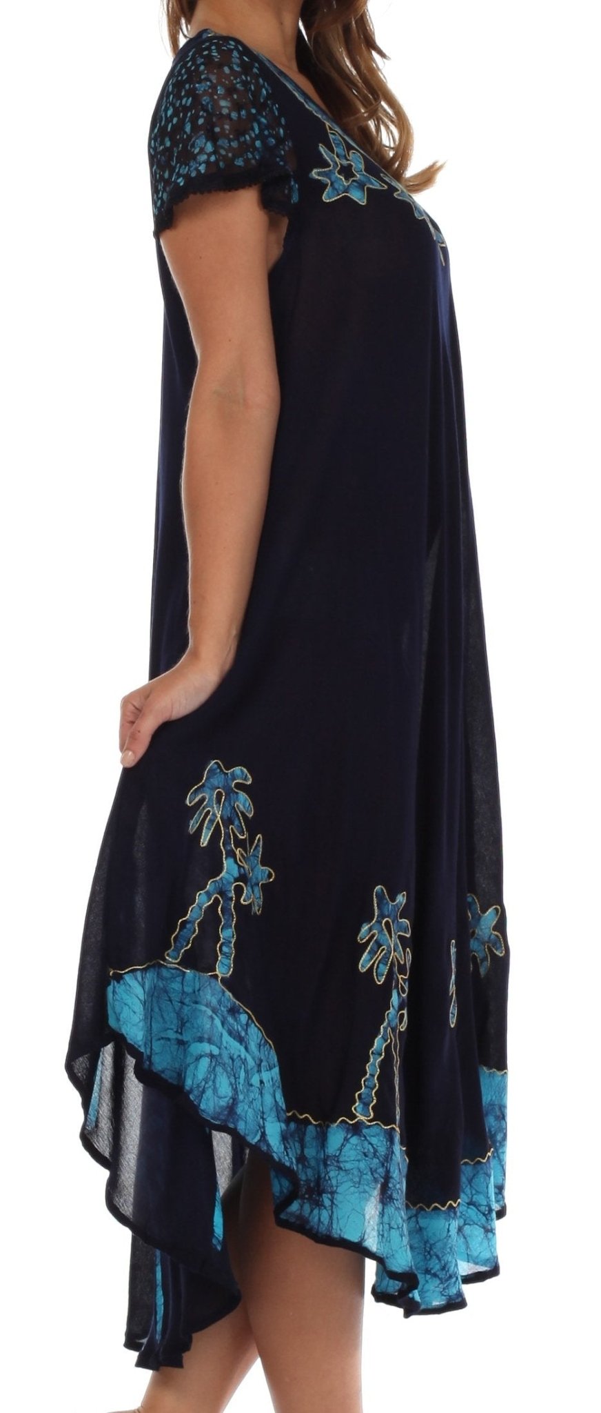 Sakkas Batik Palm Tree Cap Sleeve Caftan Dress / Cover Up dresses La Vie Bien Sakkas Batik Palm Tree Cap Sleeve Caftan Dress / Cover Up