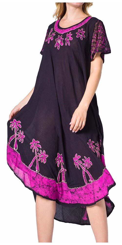 Sakkas Batik Palm Tree Cap Sleeve Caftan Dress / Cover Up dresses La Vie Bien Sakkas Batik Palm Tree Cap Sleeve Caftan Dress / Cover Up