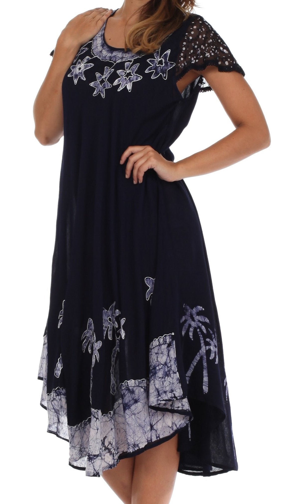 Sakkas Batik Palm Tree Cap Sleeve Caftan Dress / Cover Up dresses La Vie Bien Sakkas Batik Palm Tree Cap Sleeve Caftan Dress / Cover Up