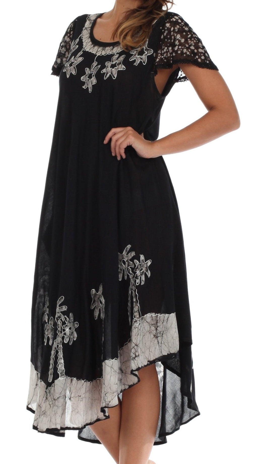 Sakkas Batik Palm Tree Cap Sleeve Caftan Dress / Cover Up dresses La Vie Bien Sakkas Batik Palm Tree Cap Sleeve Caftan Dress / Cover Up