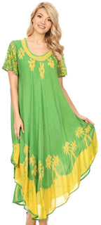 Sakkas Batik Palm Tree Cap Sleeve Caftan Dress / Cover Up dresses La Vie Bien Sakkas Batik Palm Tree Cap Sleeve Caftan Dress / Cover Up