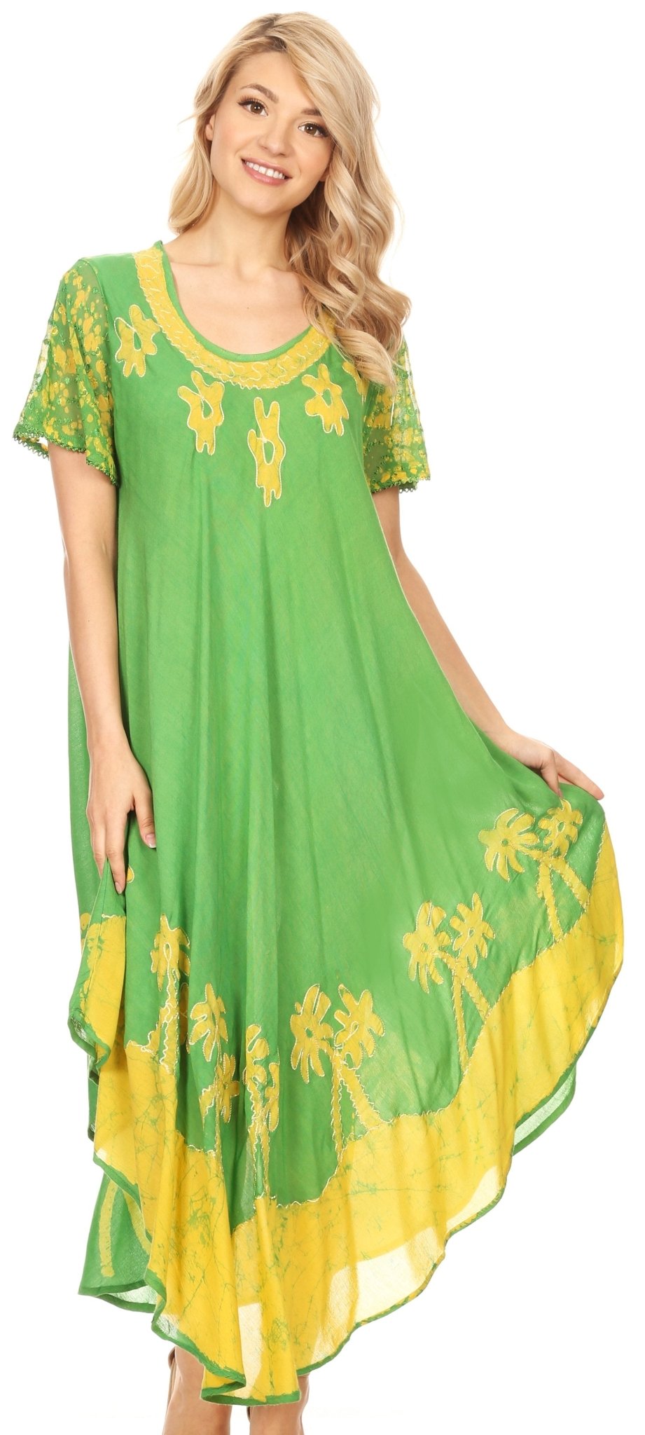 Sakkas Batik Palm Tree Cap Sleeve Caftan Dress / Cover Up dresses La Vie Bien Sakkas Batik Palm Tree Cap Sleeve Caftan Dress / Cover Up