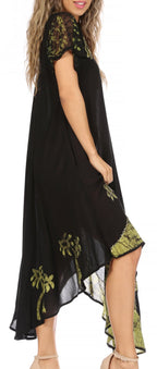 Sakkas Batik Palm Tree Cap Sleeve Caftan Dress / Cover Up dresses La Vie Bien Sakkas Batik Palm Tree Cap Sleeve Caftan Dress / Cover Up