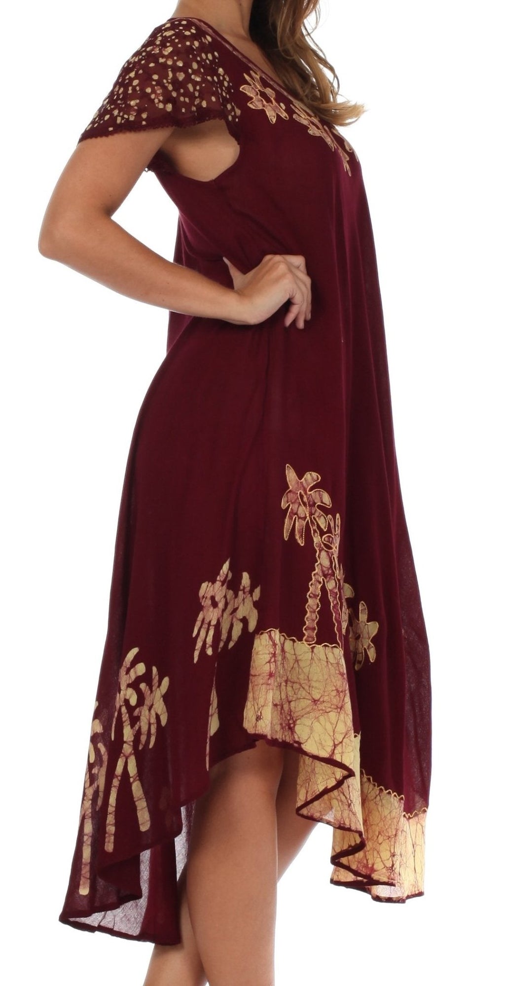 Sakkas Batik Palm Tree Cap Sleeve Caftan Dress / Cover Up dresses La Vie Bien Sakkas Batik Palm Tree Cap Sleeve Caftan Dress / Cover Up