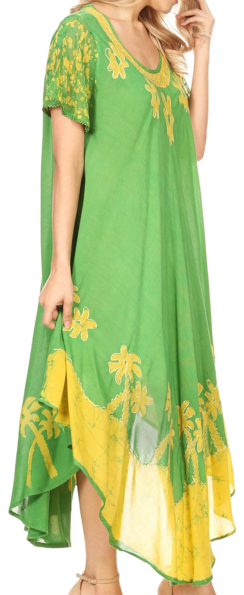 Sakkas Batik Palm Tree Cap Sleeve Caftan Dress / Cover Up dresses La Vie Bien Sakkas Batik Palm Tree Cap Sleeve Caftan Dress / Cover Up