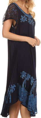 Sakkas Batik Palm Tree Cap Sleeve Caftan Dress / Cover Up dresses La Vie Bien Sakkas Batik Palm Tree Cap Sleeve Caftan Dress / Cover Up
