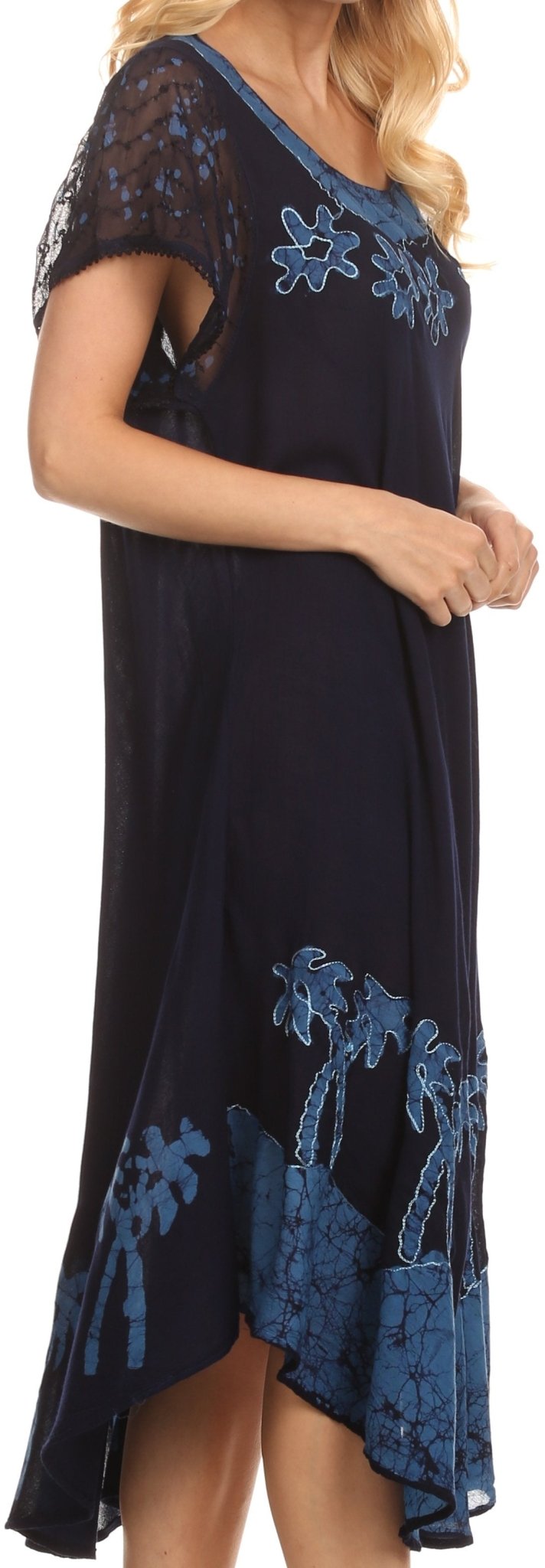 Sakkas Batik Palm Tree Cap Sleeve Caftan Dress / Cover Up dresses La Vie Bien Sakkas Batik Palm Tree Cap Sleeve Caftan Dress / Cover Up