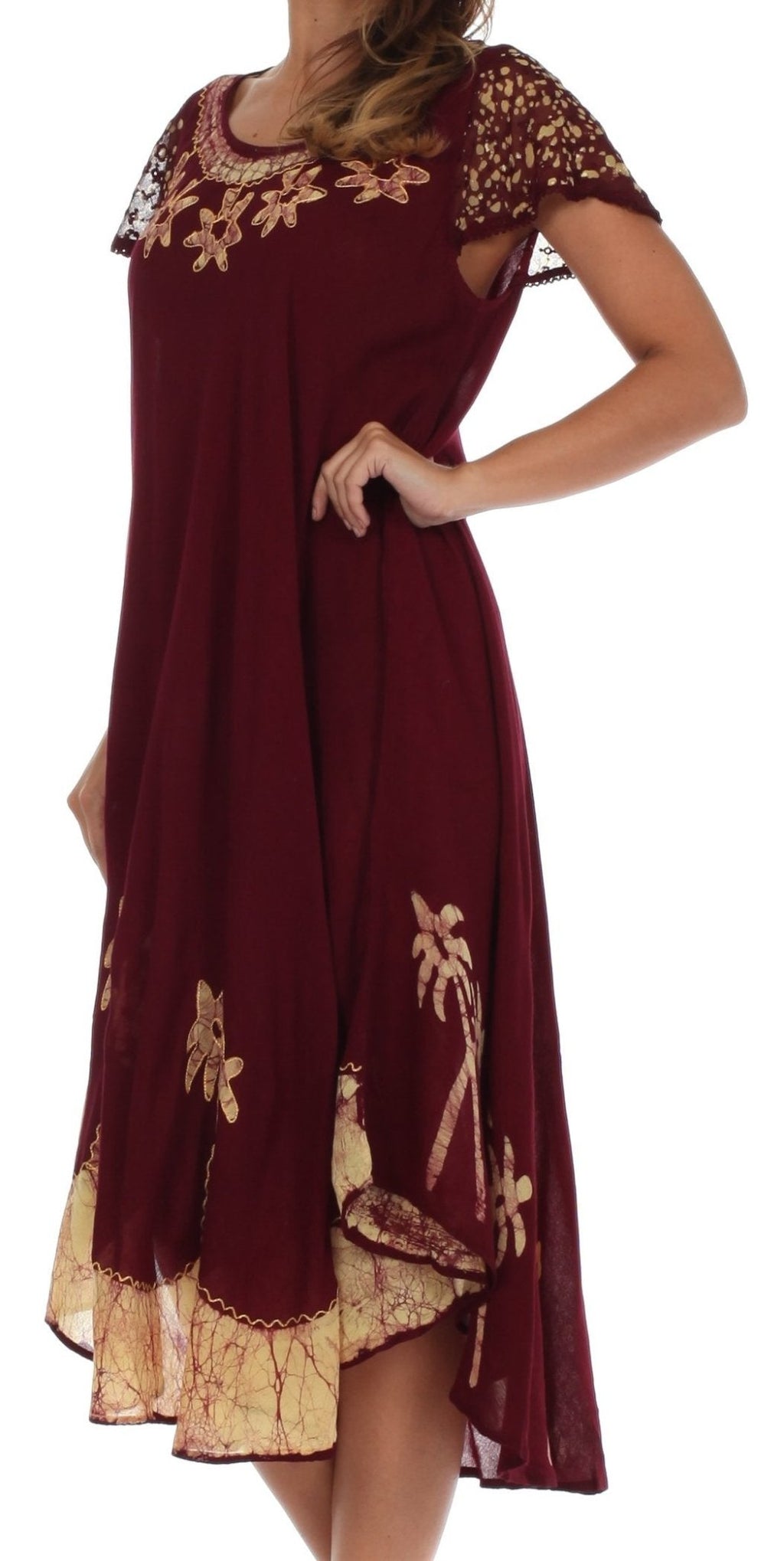Sakkas Batik Palm Tree Cap Sleeve Caftan Dress / Cover Up dresses La Vie Bien Sakkas Batik Palm Tree Cap Sleeve Caftan Dress / Cover Up