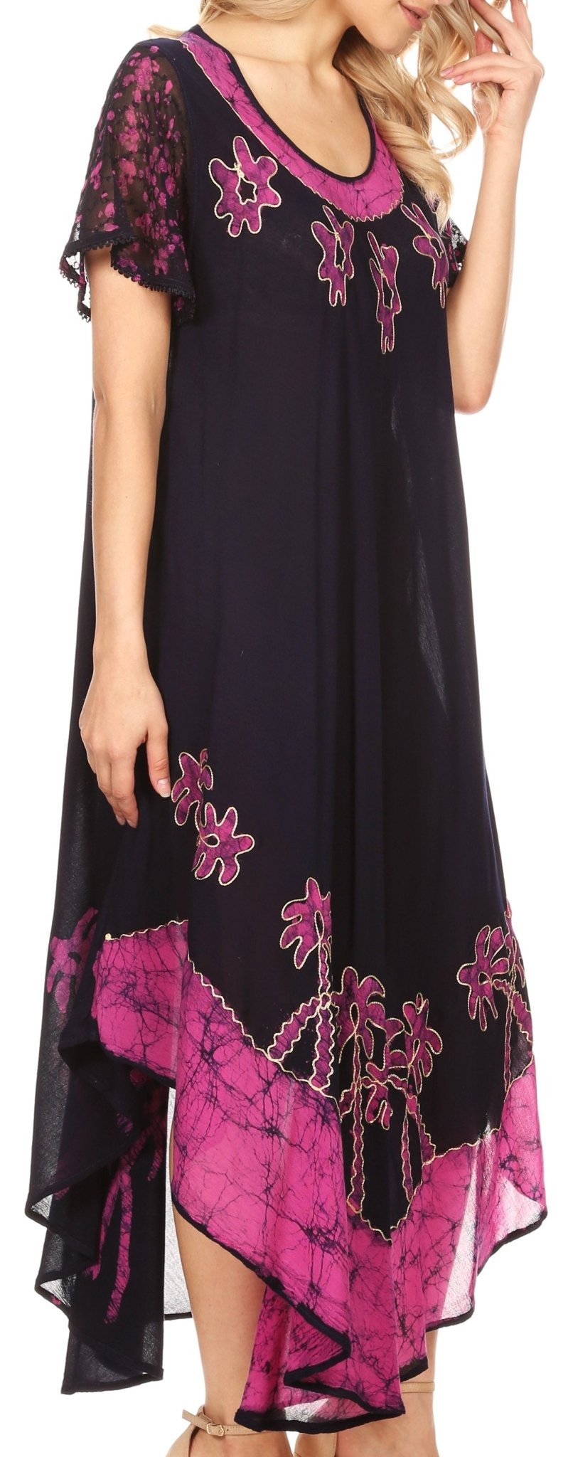 Sakkas Batik Palm Tree Cap Sleeve Caftan Dress / Cover Up dresses La Vie Bien Sakkas Batik Palm Tree Cap Sleeve Caftan Dress / Cover Up