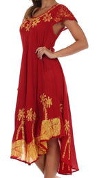 Sakkas Batik Palm Tree Cap Sleeve Caftan Dress / Cover Up dresses La Vie Bien Sakkas Batik Palm Tree Cap Sleeve Caftan Dress / Cover Up