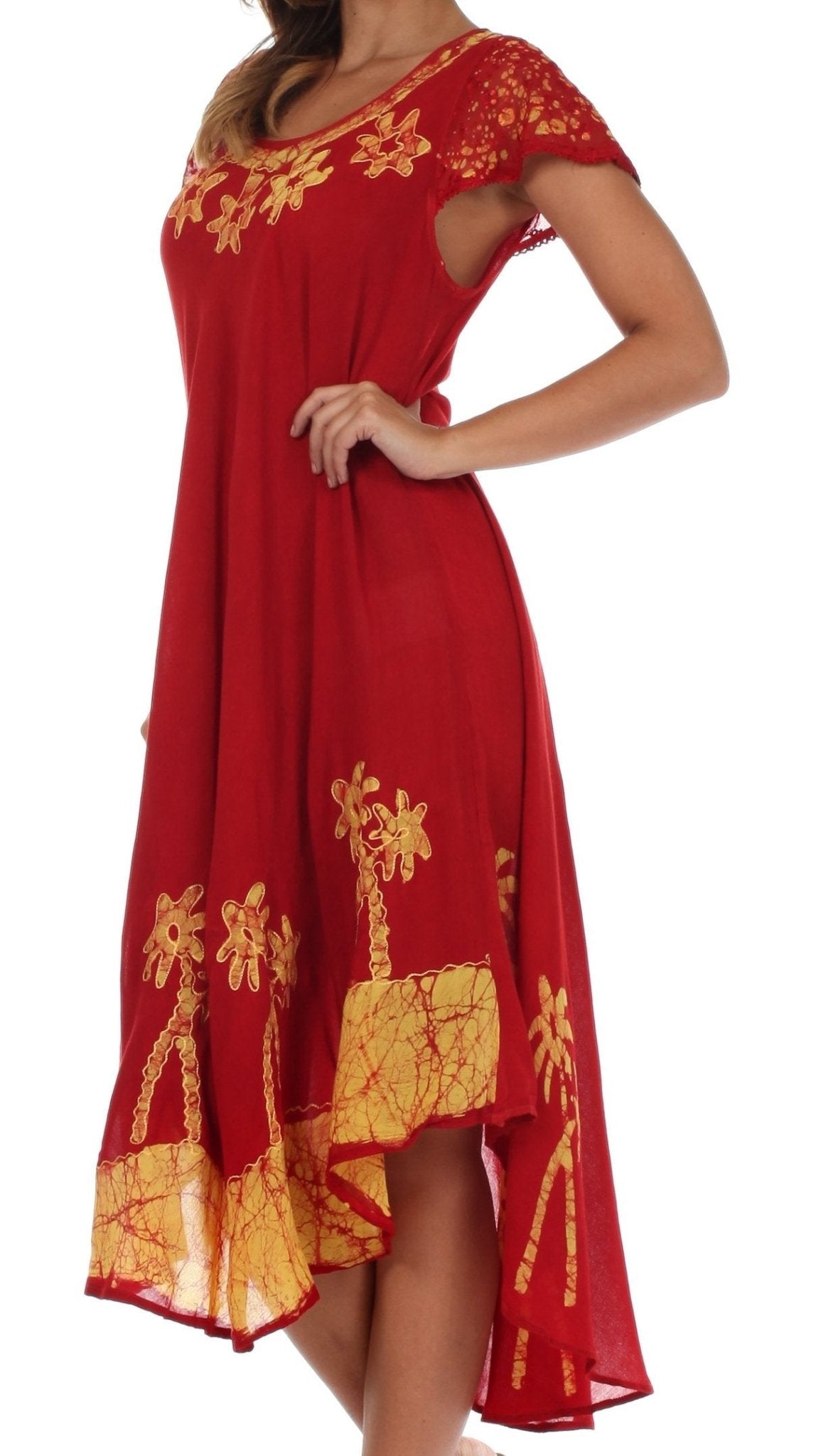 Sakkas Batik Palm Tree Cap Sleeve Caftan Dress / Cover Up dresses La Vie Bien Sakkas Batik Palm Tree Cap Sleeve Caftan Dress / Cover Up