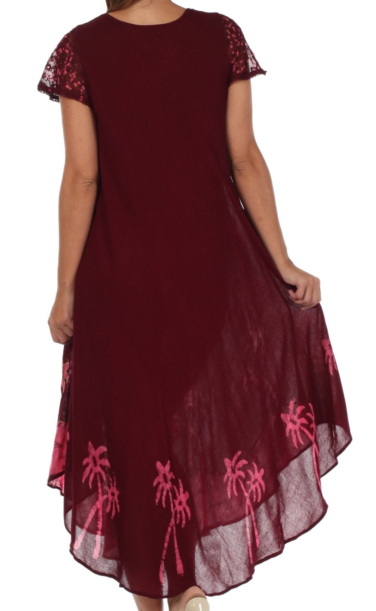 Sakkas Batik Palm Tree Cap Sleeve Caftan Dress / Cover Up dresses La Vie Bien Sakkas Batik Palm Tree Cap Sleeve Caftan Dress / Cover Up