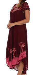 Sakkas Batik Palm Tree Cap Sleeve Caftan Dress / Cover Up dresses La Vie Bien Sakkas Batik Palm Tree Cap Sleeve Caftan Dress / Cover Up