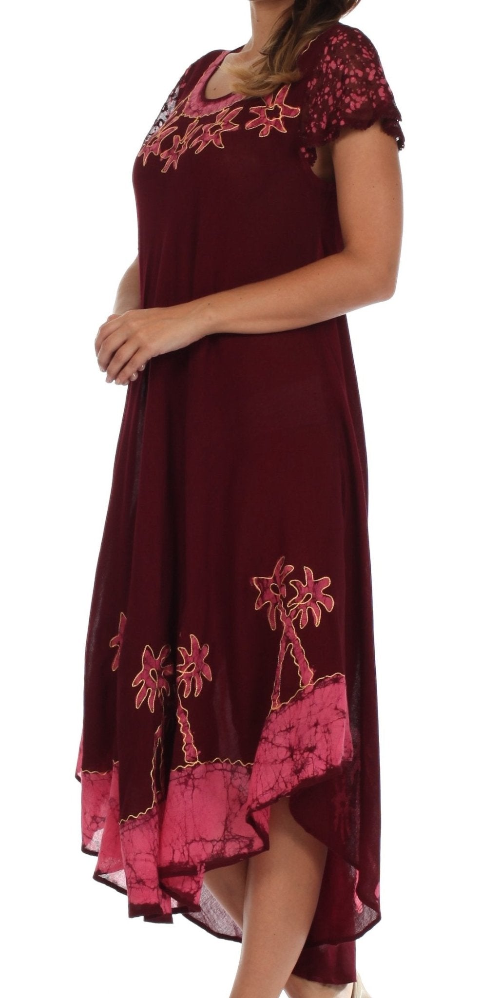Sakkas Batik Palm Tree Cap Sleeve Caftan Dress / Cover Up dresses La Vie Bien Sakkas Batik Palm Tree Cap Sleeve Caftan Dress / Cover Up