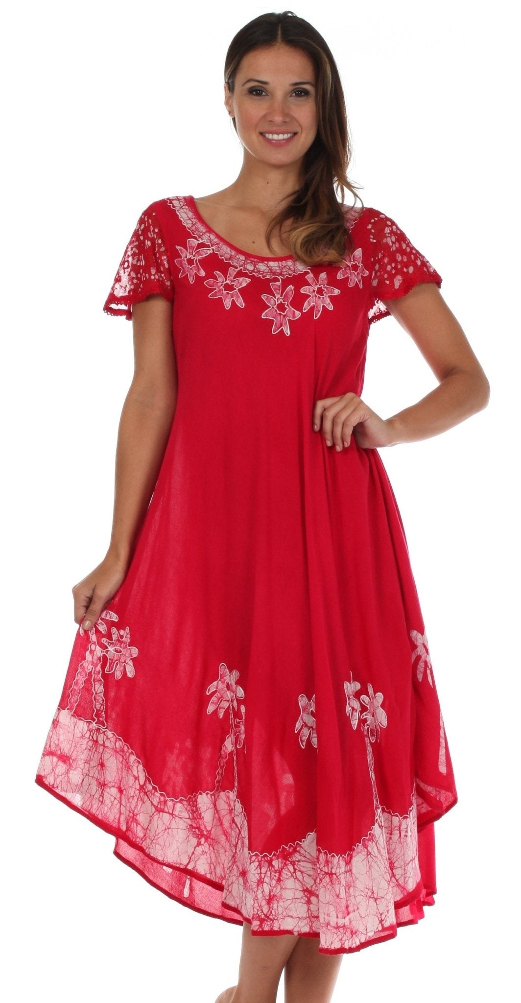 Sakkas Batik Palm Tree Cap Sleeve Caftan Dress / Cover Up dresses La Vie Bien Sakkas Batik Palm Tree Cap Sleeve Caftan Dress / Cover Up