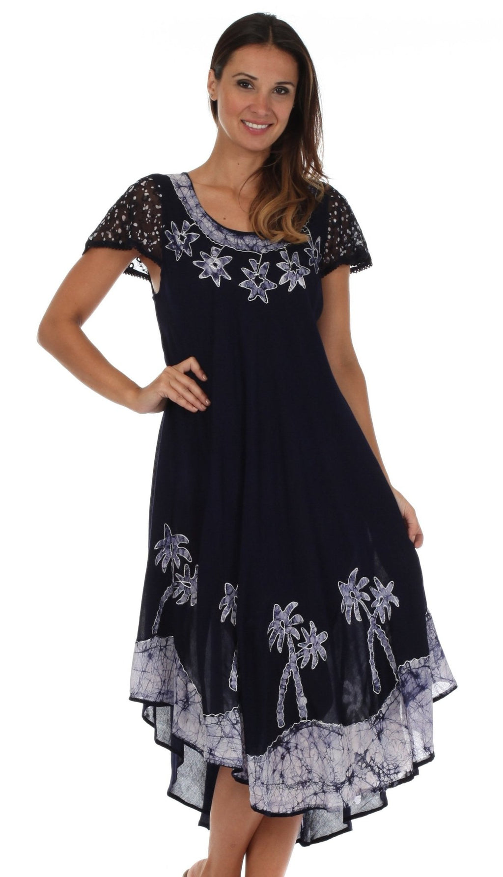 Sakkas Batik Palm Tree Cap Sleeve Caftan Dress / Cover Up dresses La Vie Bien Sakkas Batik Palm Tree Cap Sleeve Caftan Dress / Cover Up