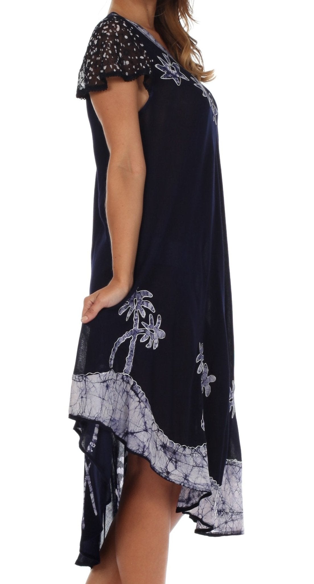 Sakkas Batik Palm Tree Cap Sleeve Caftan Dress / Cover Up dresses La Vie Bien Sakkas Batik Palm Tree Cap Sleeve Caftan Dress / Cover Up