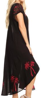 Sakkas Batik Palm Tree Cap Sleeve Caftan Dress / Cover Up dresses La Vie Bien Sakkas Batik Palm Tree Cap Sleeve Caftan Dress / Cover Up