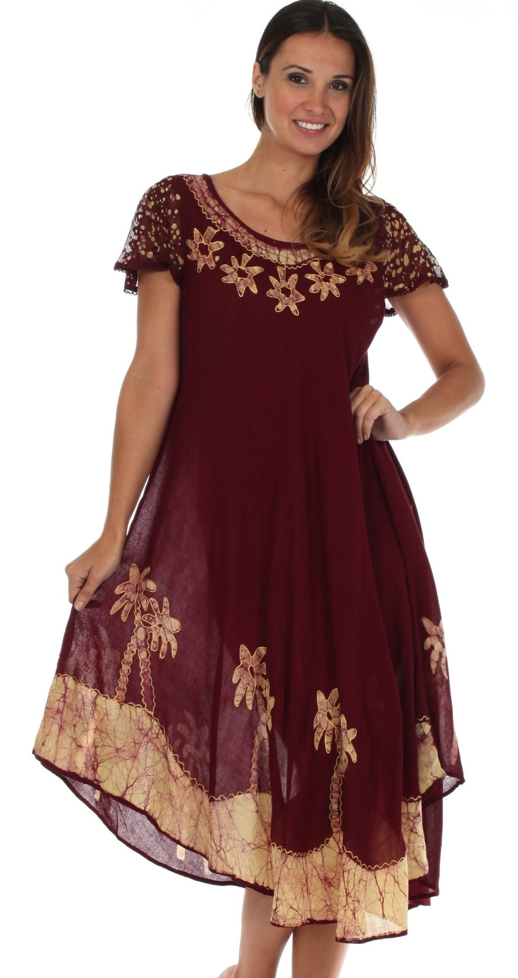Sakkas Batik Palm Tree Cap Sleeve Caftan Dress / Cover Up dresses La Vie Bien Sakkas Batik Palm Tree Cap Sleeve Caftan Dress / Cover Up