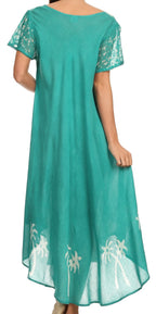Sakkas Batik Palm Tree Cap Sleeve Caftan Dress / Cover Up dresses La Vie Bien Sakkas Batik Palm Tree Cap Sleeve Caftan Dress / Cover Up