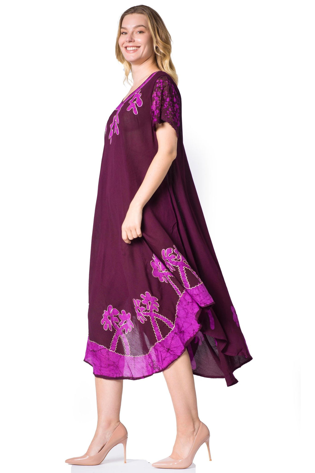 Sakkas Batik Palm Tree Cap Sleeve Caftan Dress / Cover Up dresses La Vie Bien Sakkas Batik Palm Tree Cap Sleeve Caftan Dress / Cover Up