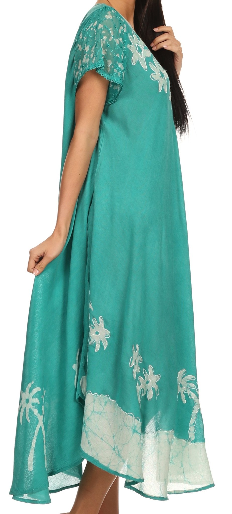 Sakkas Batik Palm Tree Cap Sleeve Caftan Dress / Cover Up dresses La Vie Bien Sakkas Batik Palm Tree Cap Sleeve Caftan Dress / Cover Up