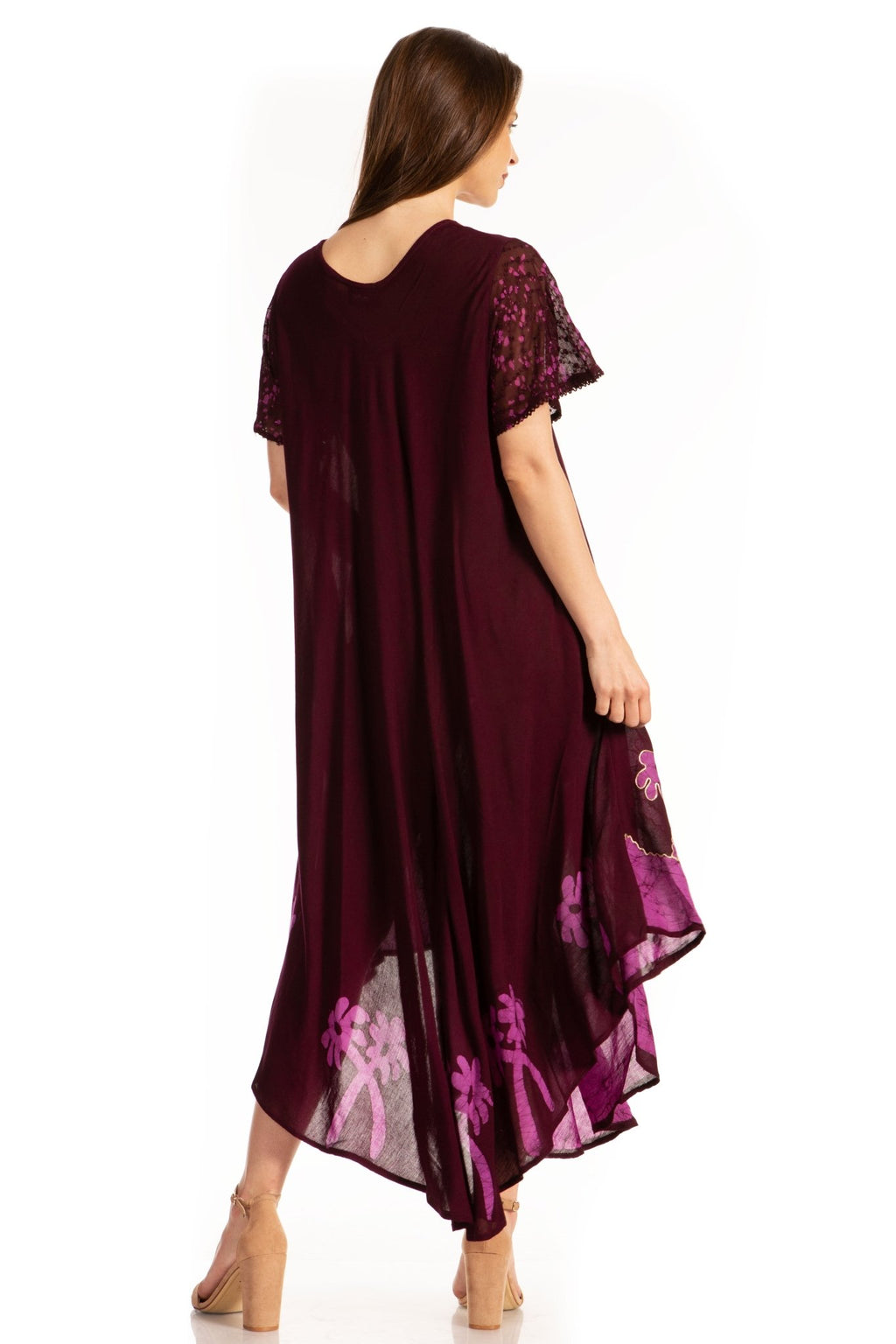 Sakkas Batik Palm Tree Cap Sleeve Caftan Dress / Cover Up dresses La Vie Bien Sakkas Batik Palm Tree Cap Sleeve Caftan Dress / Cover Up