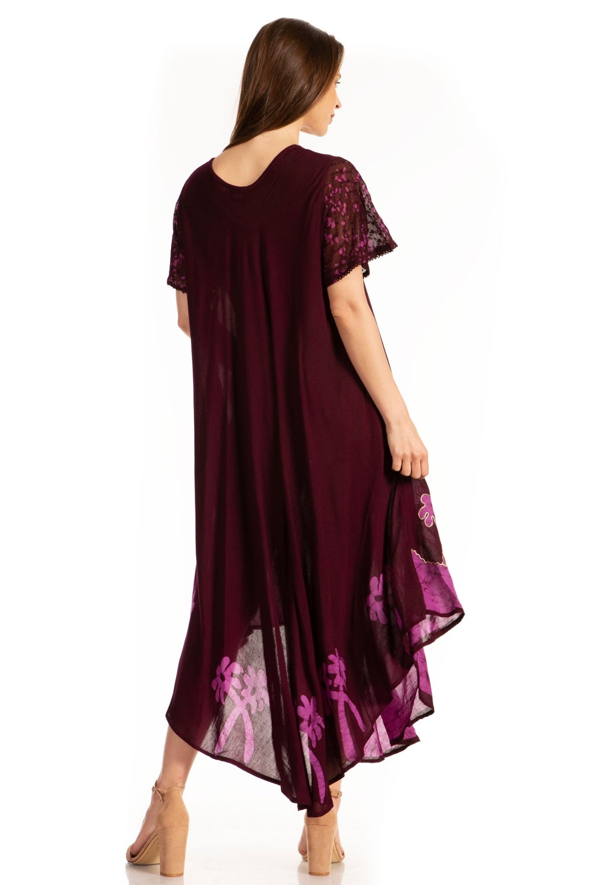 Sakkas Batik Palm Tree Cap Sleeve Caftan Dress / Cover Up dresses La Vie Bien Sakkas Batik Palm Tree Cap Sleeve Caftan Dress / Cover Up