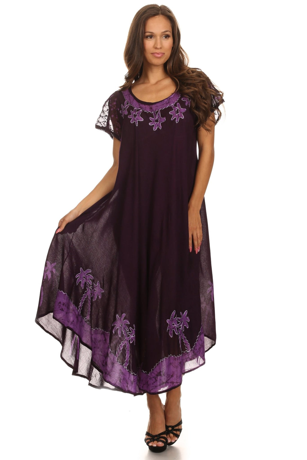Sakkas Batik Palm Tree Cap Sleeve Caftan Dress / Cover Up dresses La Vie Bien Sakkas Batik Palm Tree Cap Sleeve Caftan Dress / Cover Up