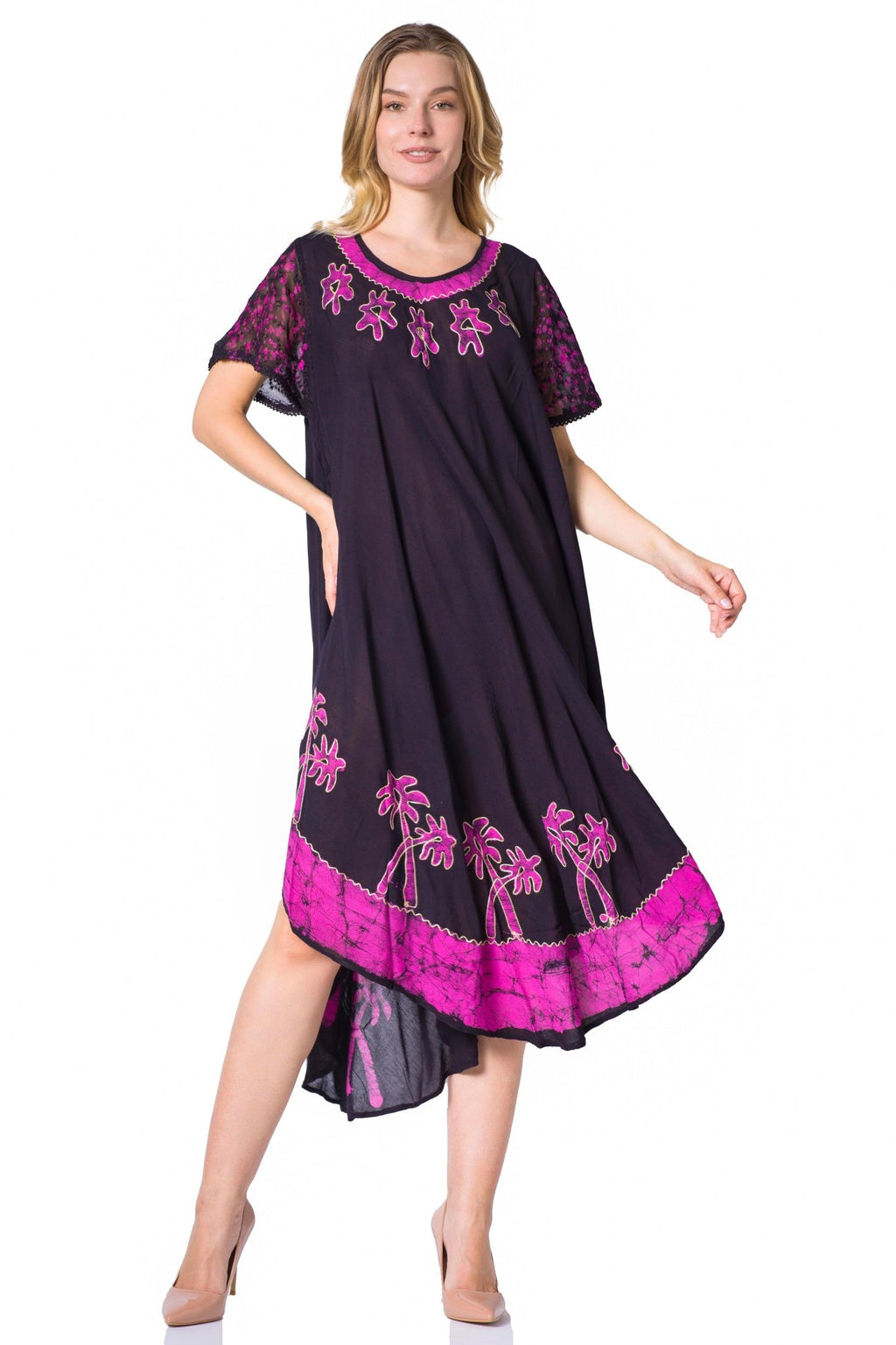 Sakkas Batik Palm Tree Cap Sleeve Caftan Dress / Cover Up dresses La Vie Bien Sakkas Batik Palm Tree Cap Sleeve Caftan Dress / Cover Up