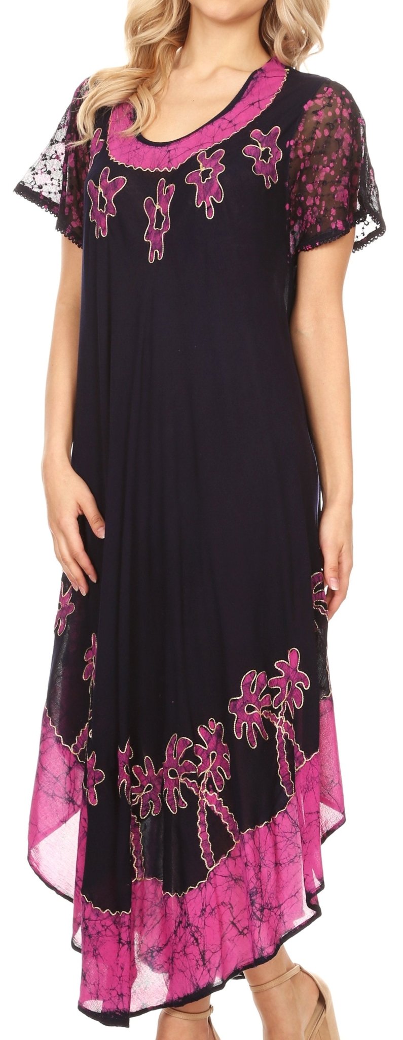 Sakkas Batik Palm Tree Cap Sleeve Caftan Dress / Cover Up dresses La Vie Bien Sakkas Batik Palm Tree Cap Sleeve Caftan Dress / Cover Up