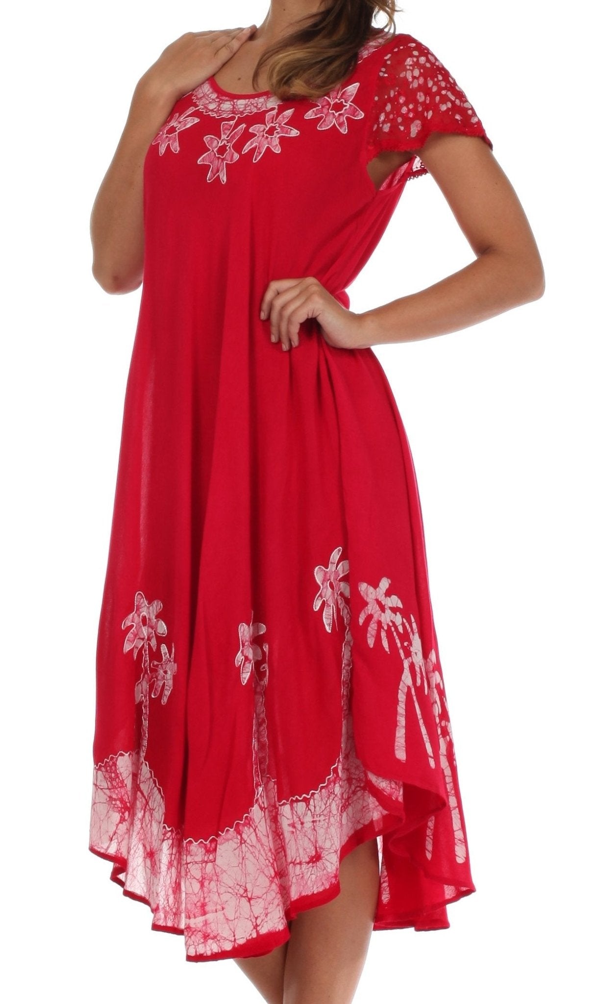 Sakkas Batik Palm Tree Cap Sleeve Caftan Dress / Cover Up dresses La Vie Bien Sakkas Batik Palm Tree Cap Sleeve Caftan Dress / Cover Up