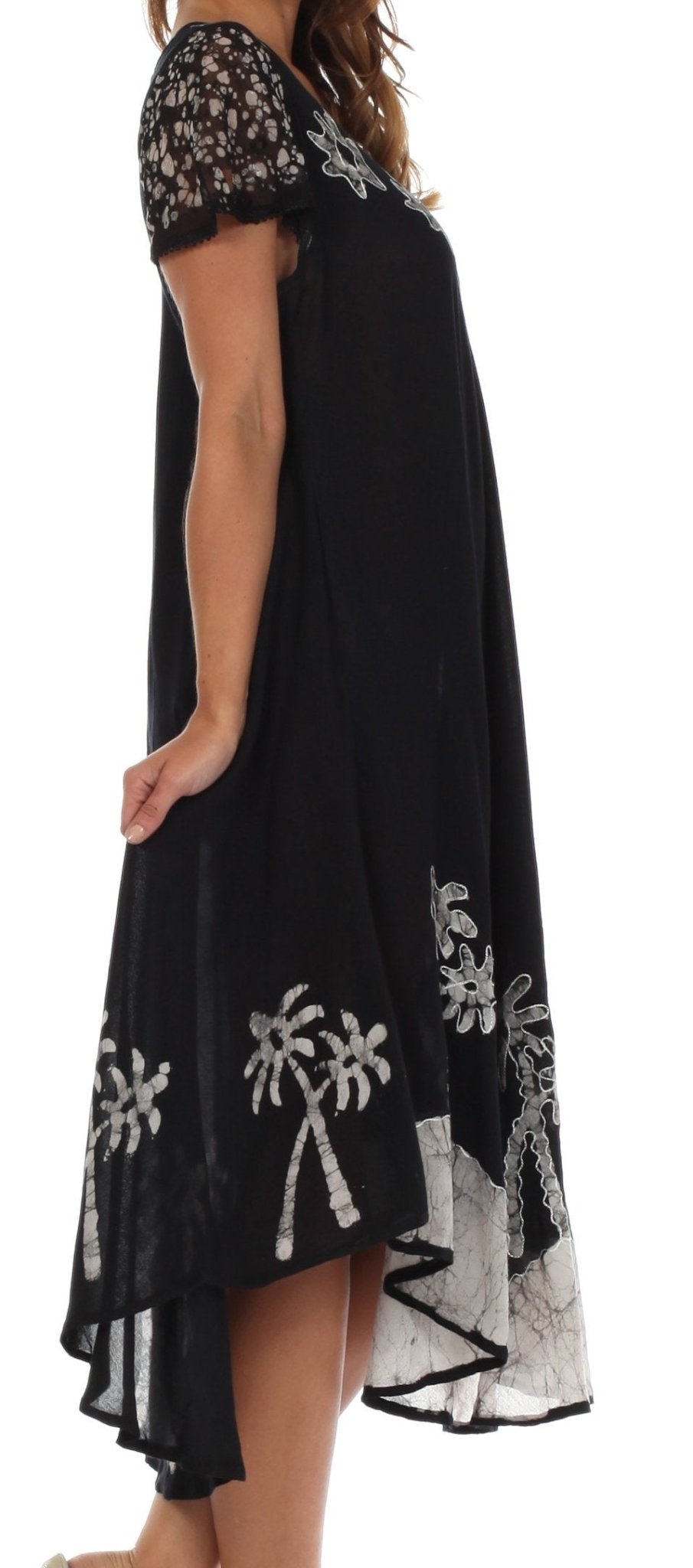 Sakkas Batik Palm Tree Cap Sleeve Caftan Dress / Cover Up dresses La Vie Bien Sakkas Batik Palm Tree Cap Sleeve Caftan Dress / Cover Up