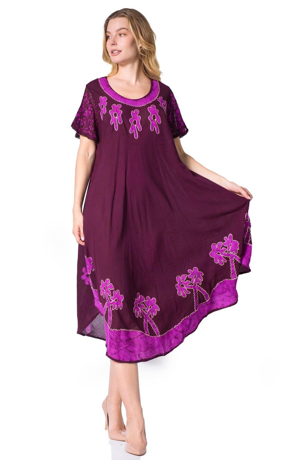 Sakkas Batik Palm Tree Cap Sleeve Caftan Dress / Cover Up dresses La Vie Bien Sakkas Batik Palm Tree Cap Sleeve Caftan Dress / Cover Up