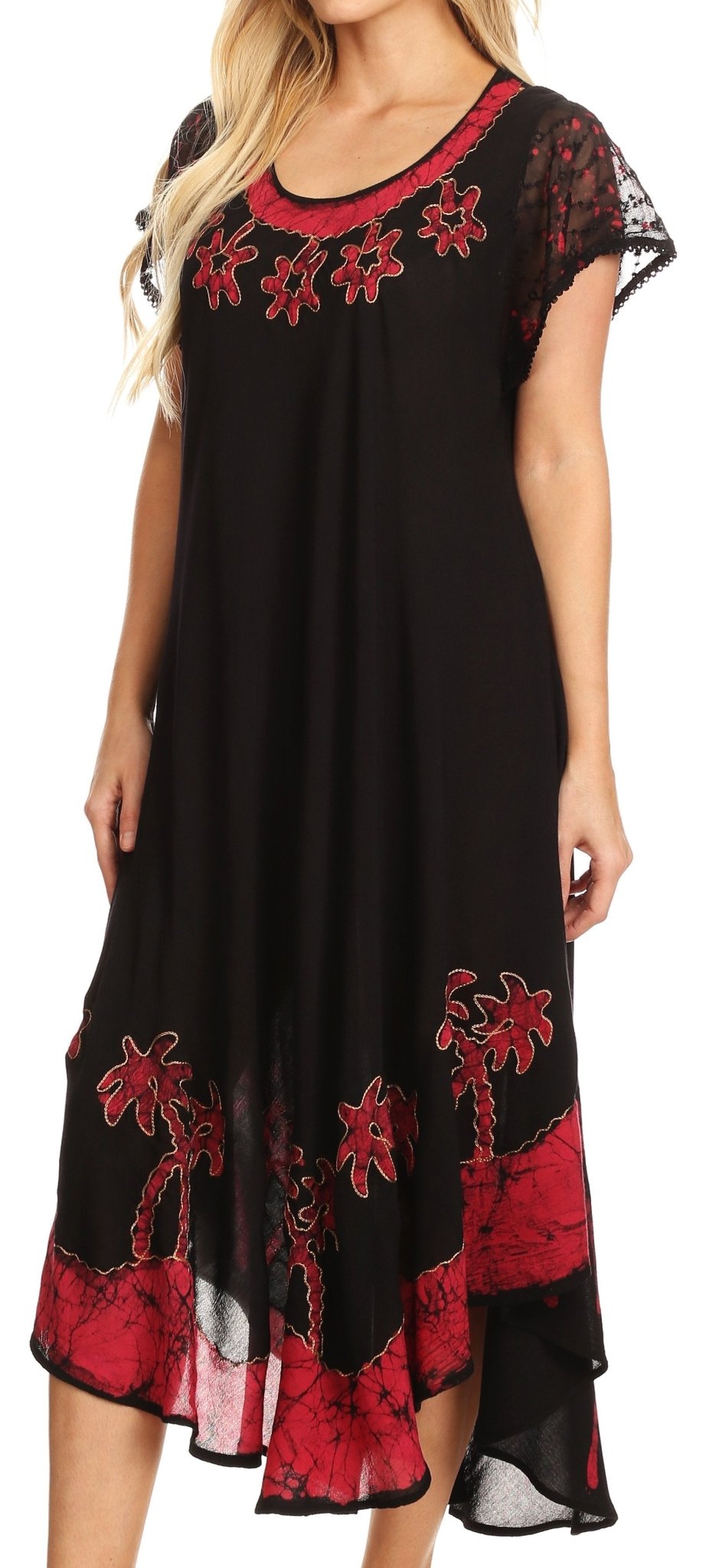 Sakkas Batik Palm Tree Cap Sleeve Caftan Dress / Cover Up dresses La Vie Bien Sakkas Batik Palm Tree Cap Sleeve Caftan Dress / Cover Up