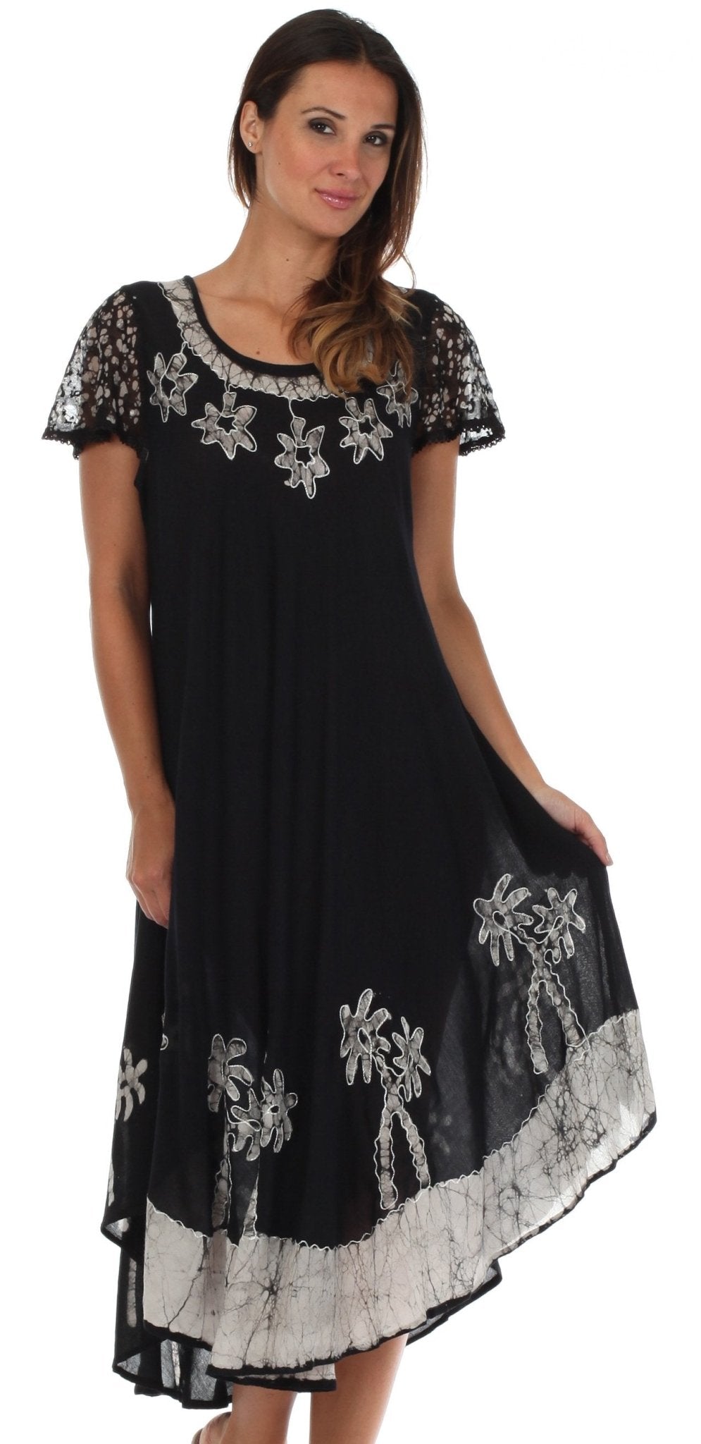 Sakkas Batik Palm Tree Cap Sleeve Caftan Dress / Cover Up dresses La Vie Bien Sakkas Batik Palm Tree Cap Sleeve Caftan Dress / Cover Up