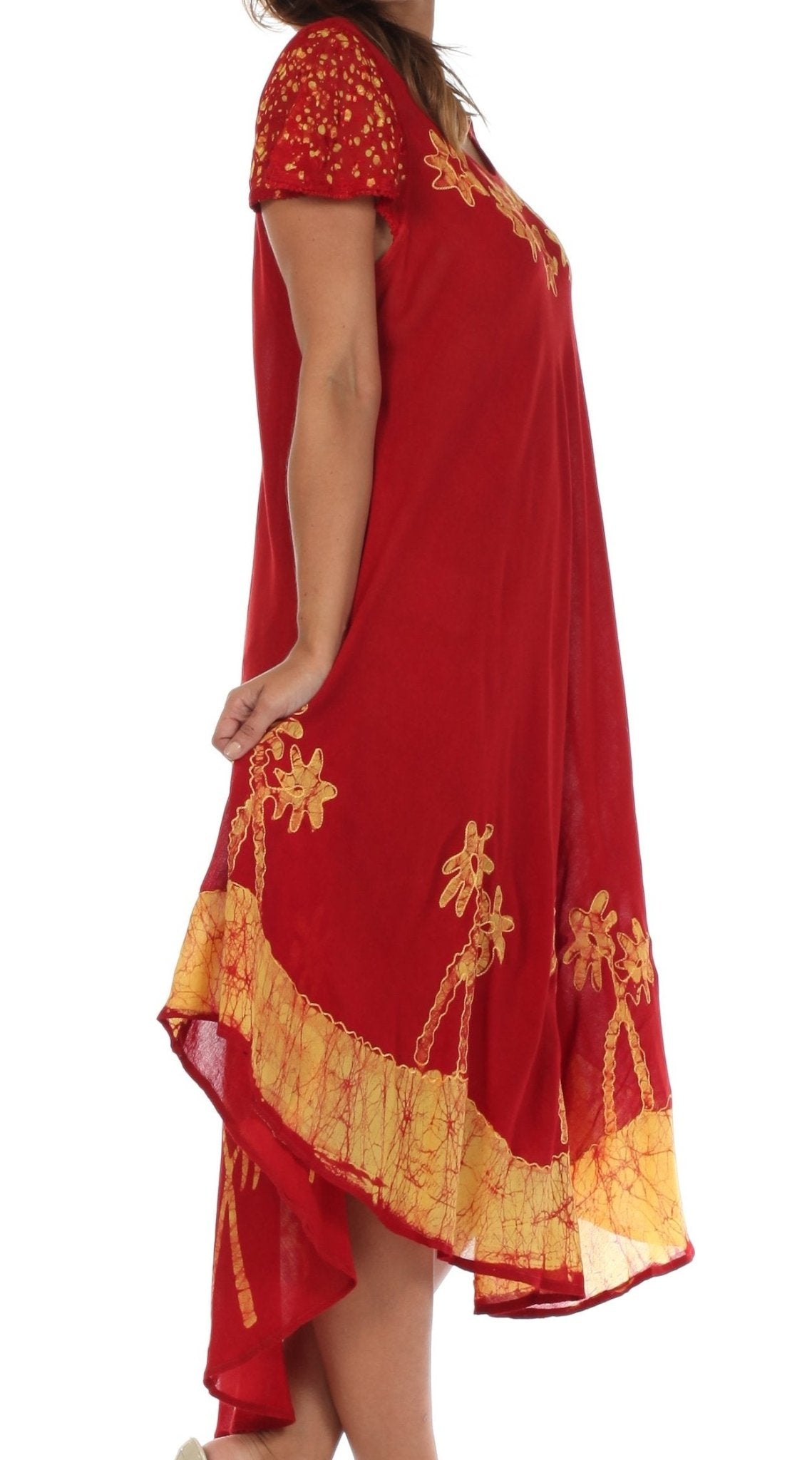 Sakkas Batik Palm Tree Cap Sleeve Caftan Dress / Cover Up dresses La Vie Bien Sakkas Batik Palm Tree Cap Sleeve Caftan Dress / Cover Up