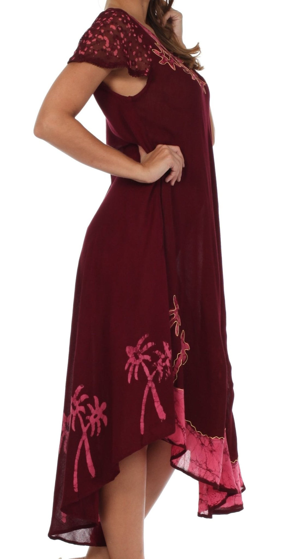 Sakkas Batik Palm Tree Cap Sleeve Caftan Dress / Cover Up dresses La Vie Bien Sakkas Batik Palm Tree Cap Sleeve Caftan Dress / Cover Up