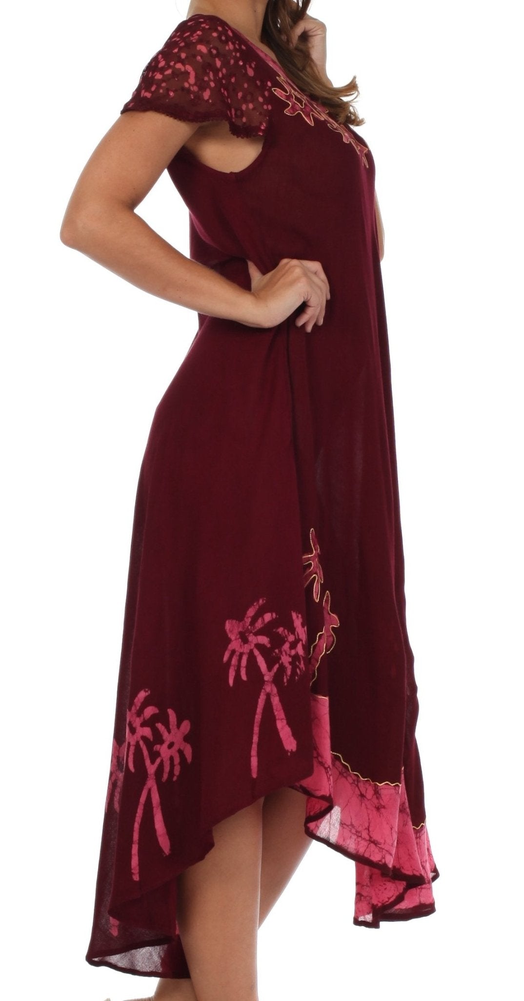 Sakkas Batik Palm Tree Cap Sleeve Caftan Dress / Cover Up dresses La Vie Bien Sakkas Batik Palm Tree Cap Sleeve Caftan Dress / Cover Up