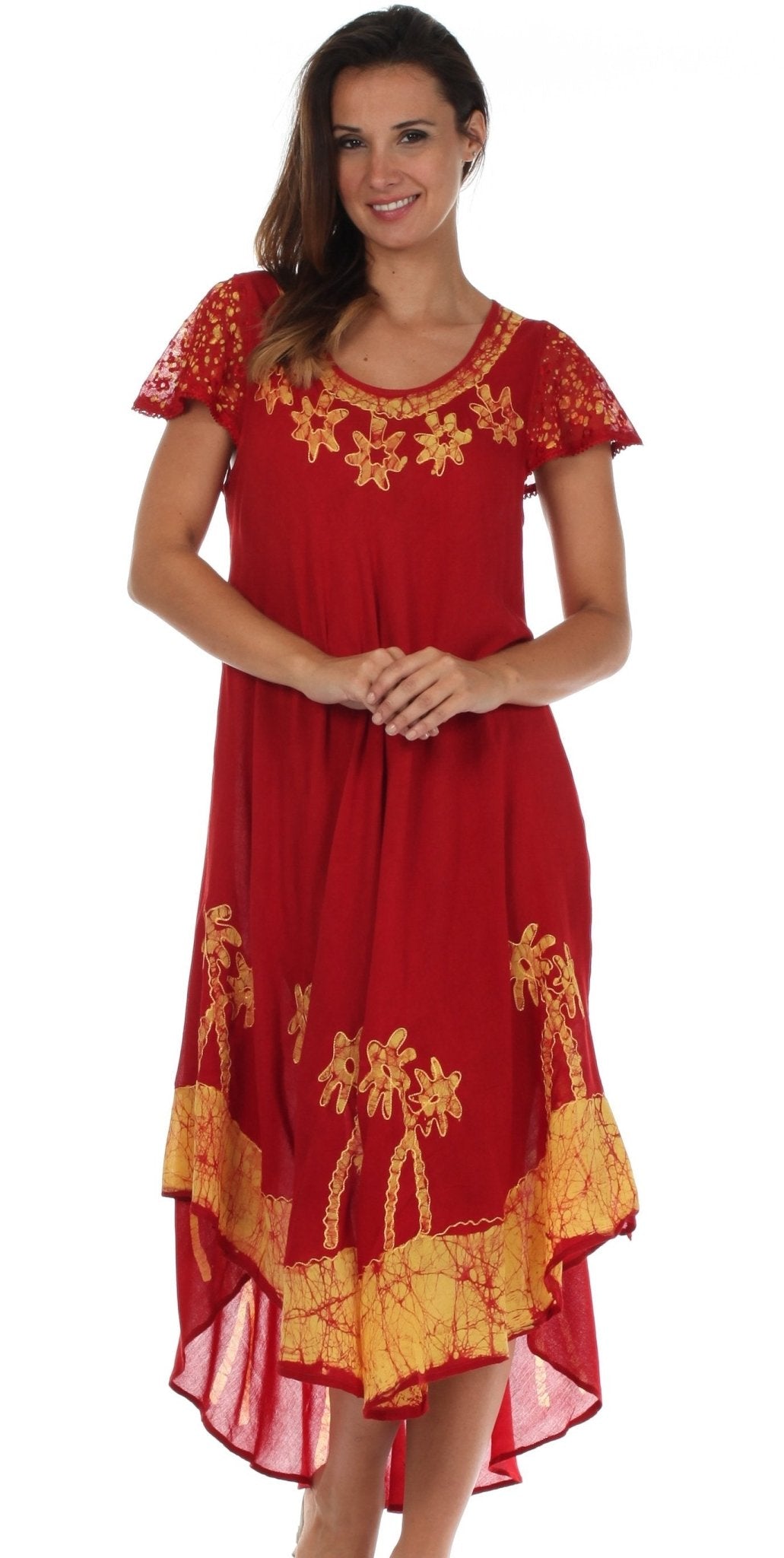 Sakkas Batik Palm Tree Cap Sleeve Caftan Dress / Cover Up dresses La Vie Bien Sakkas Batik Palm Tree Cap Sleeve Caftan Dress / Cover Up