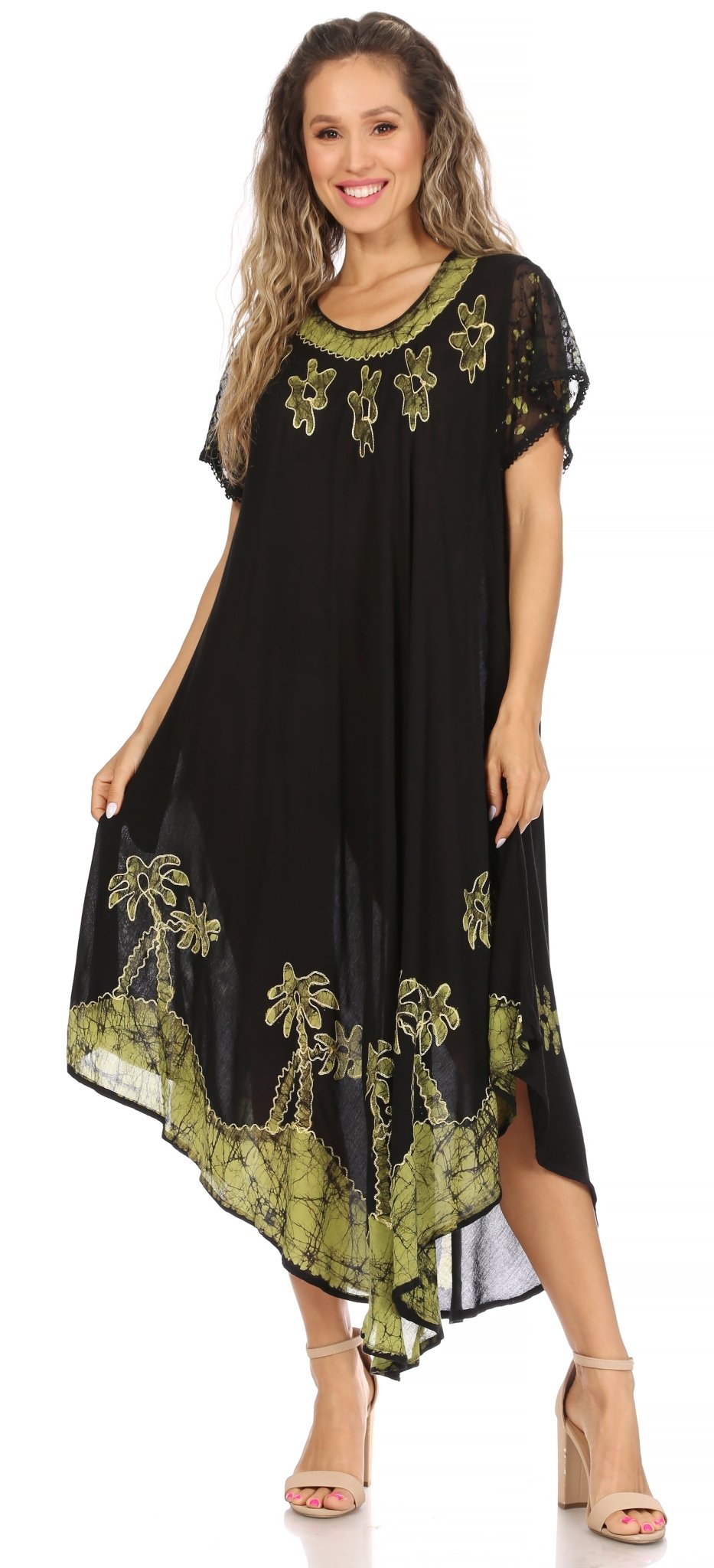 Sakkas Batik Palm Tree Cap Sleeve Caftan Dress / Cover Up dresses La Vie Bien Sakkas Batik Palm Tree Cap Sleeve Caftan Dress / Cover Up