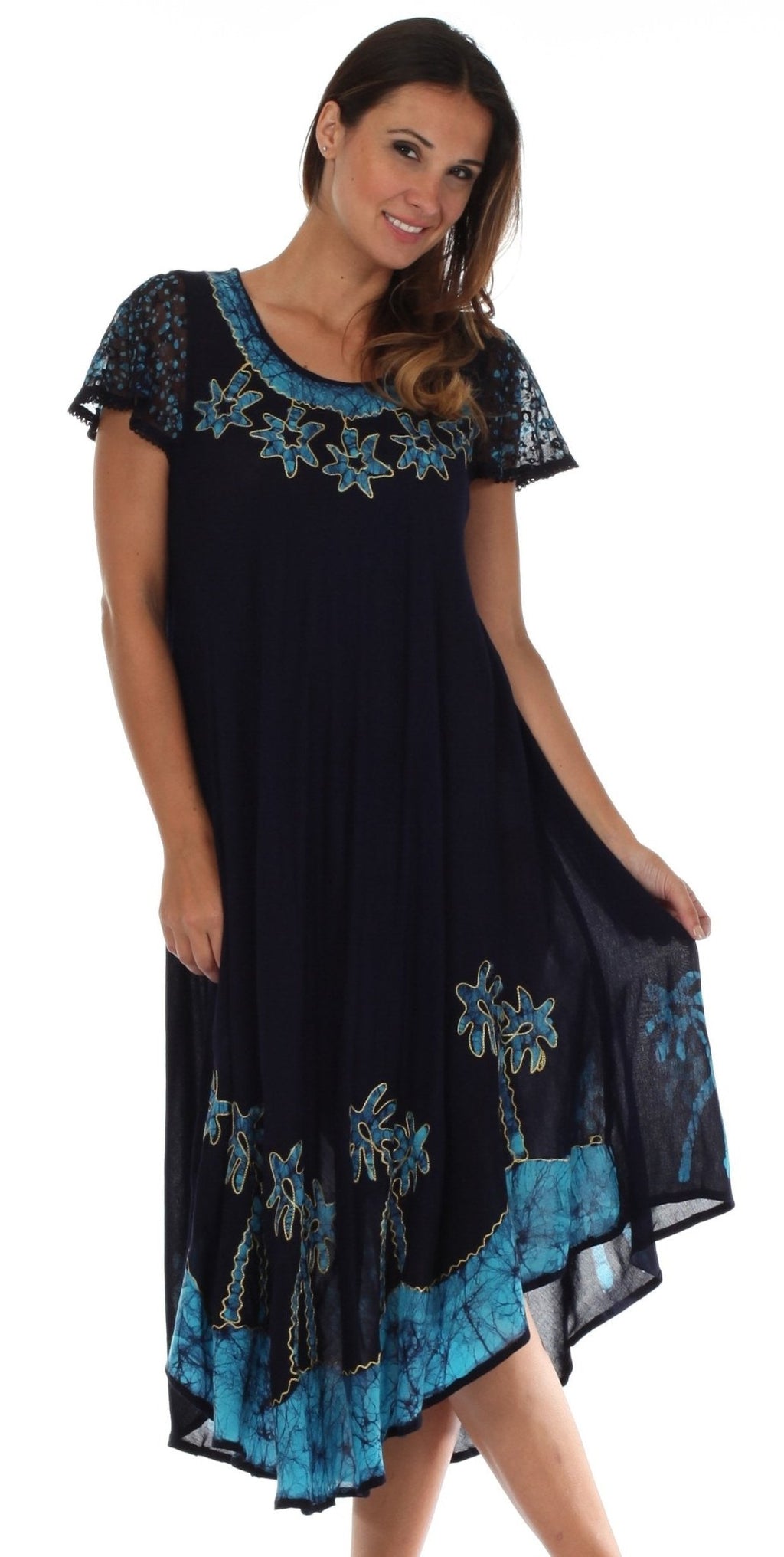 Sakkas Batik Palm Tree Cap Sleeve Caftan Dress / Cover Up dresses La Vie Bien Sakkas Batik Palm Tree Cap Sleeve Caftan Dress / Cover Up