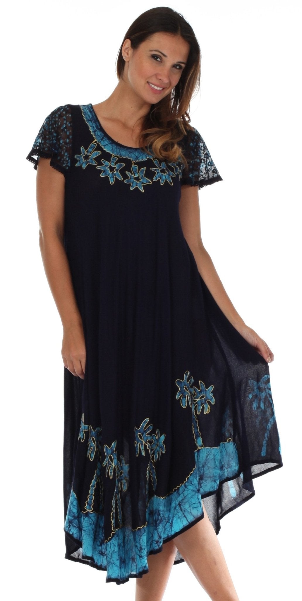 Sakkas Batik Palm Tree Cap Sleeve Caftan Dress / Cover Up dresses La Vie Bien Sakkas Batik Palm Tree Cap Sleeve Caftan Dress / Cover Up
