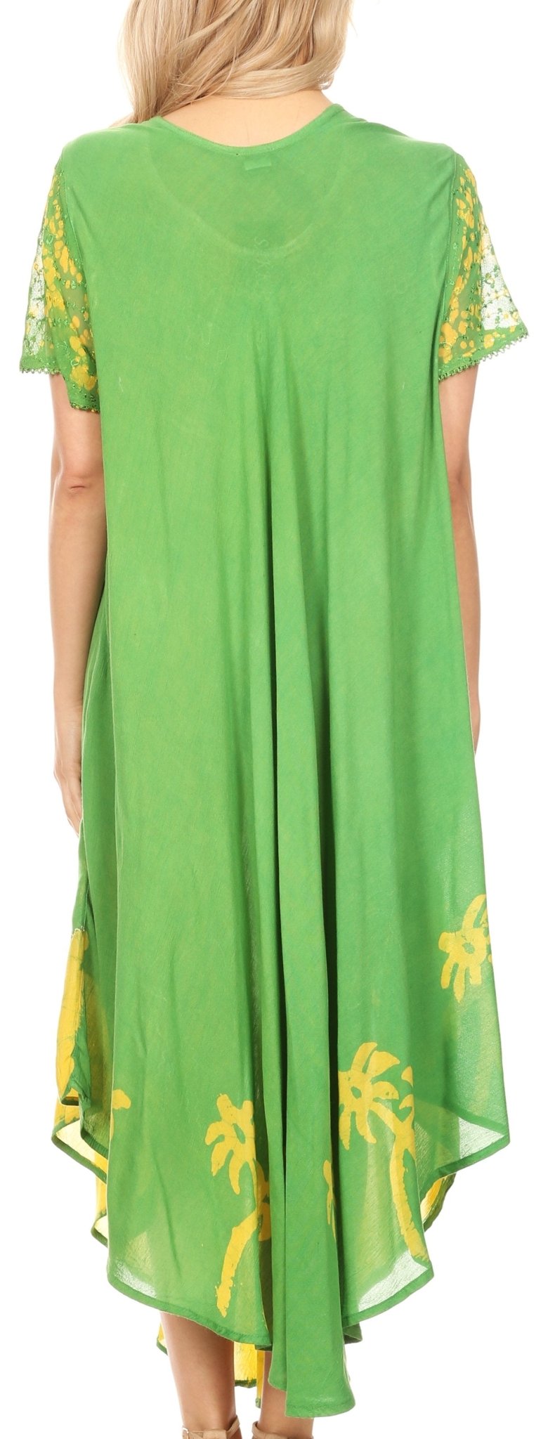 Sakkas Batik Palm Tree Cap Sleeve Caftan Dress / Cover Up dresses La Vie Bien Sakkas Batik Palm Tree Cap Sleeve Caftan Dress / Cover Up