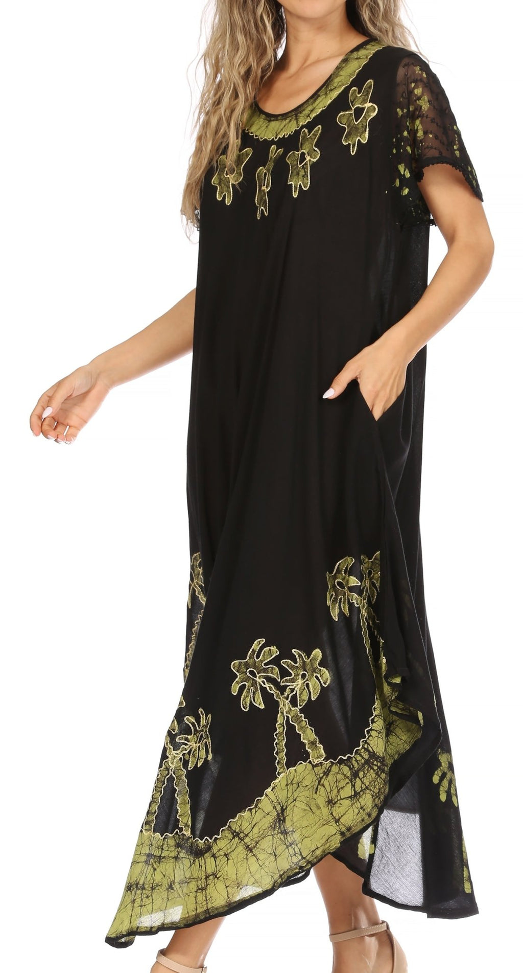Sakkas Batik Palm Tree Cap Sleeve Caftan Dress / Cover Up dresses La Vie Bien Sakkas Batik Palm Tree Cap Sleeve Caftan Dress / Cover Up