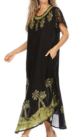 Sakkas Batik Palm Tree Cap Sleeve Caftan Dress / Cover Up dresses La Vie Bien Sakkas Batik Palm Tree Cap Sleeve Caftan Dress / Cover Up