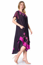 Sakkas Batik Palm Tree Cap Sleeve Caftan Dress / Cover Up dresses La Vie Bien Sakkas Batik Palm Tree Cap Sleeve Caftan Dress / Cover Up