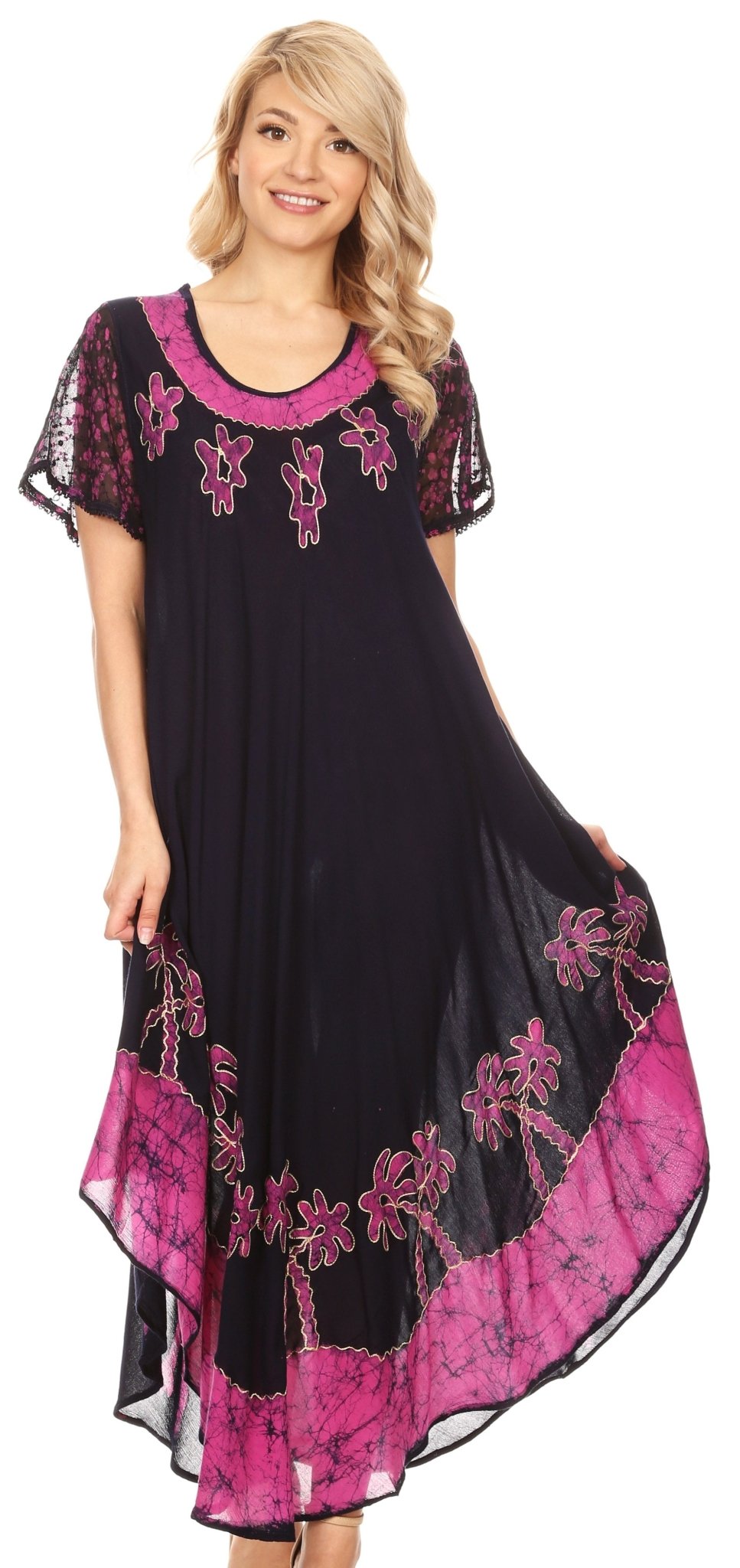 Sakkas Batik Palm Tree Cap Sleeve Caftan Dress / Cover Up dresses La Vie Bien Sakkas Batik Palm Tree Cap Sleeve Caftan Dress / Cover Up
