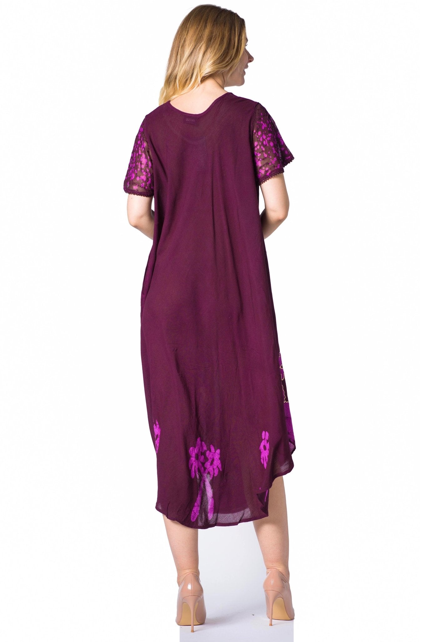 Sakkas Batik Palm Tree Cap Sleeve Caftan Dress / Cover Up dresses La Vie Bien Sakkas Batik Palm Tree Cap Sleeve Caftan Dress / Cover Up